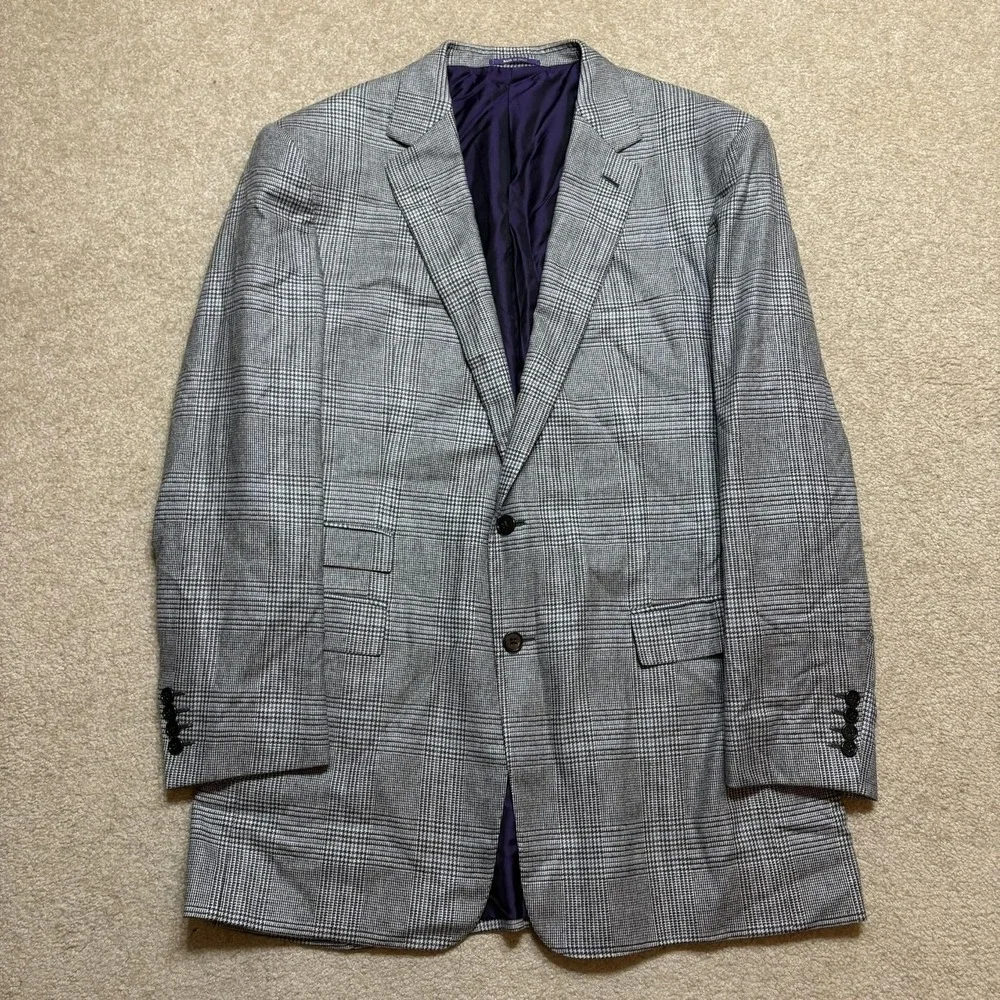 Ralph Lauren Purple Label Sport Coat Blazer 54 IT 44 US Plaid Wool Silk Cashmere
